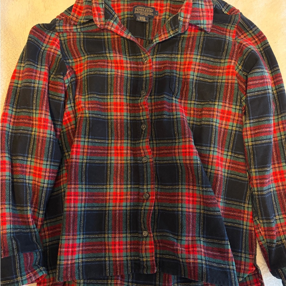 Pendleton Red and Green Plaid Flannel Shirt